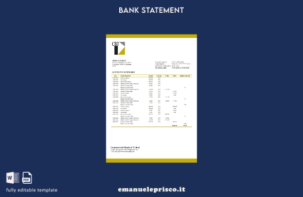modello di estratto conto della Banca commerciale del Ciad in stile verificato
